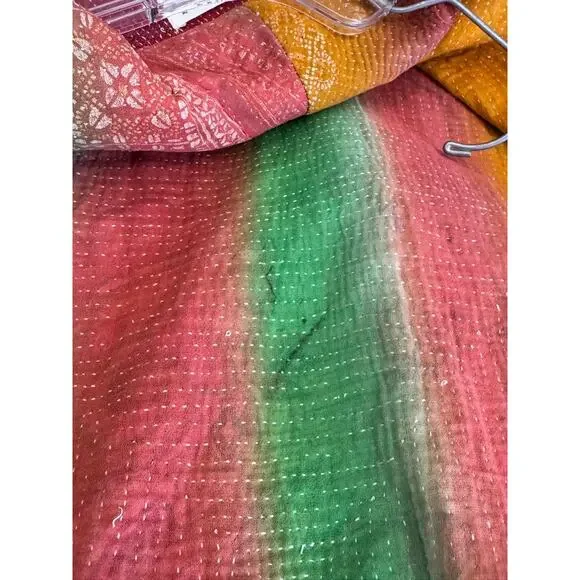 Kantha Bae Womens Colorful Orange Gauze Boho Open 3/4 Sleeve Jacket Free Size